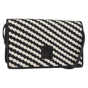 Authentic FENDI Shoulder Bag Leather Black White